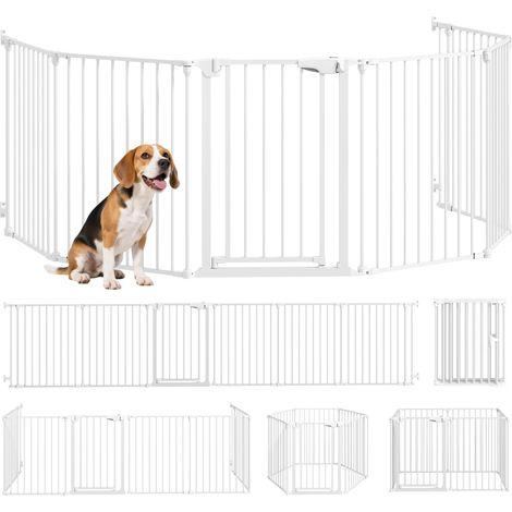 Barrière de sécurité Pliable et modulable, 366 cm, avec Porte à Double Verrouillage, Parc enclos pour Chien et Enfant, barrière de Protection cheminée en métal, 6 Panneaux, Blanc (1/5)