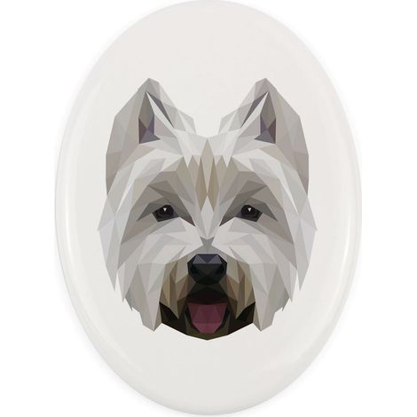 West Highland White Terrier, Westie - una targa con una foto e un'iscrizione geometrica di Art-Dog (1/4)