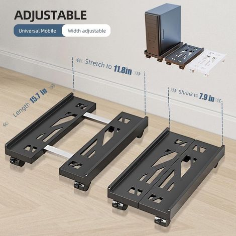Verstellbarer, mobiler CPU-Ständer, belüftete Deckenhalterung für Computer, ausgestattet mit 4 Rollen, schwarz (1/5)