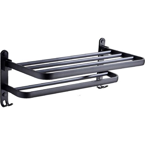 Perforierter Handtuchhalter aus Aluminium, schwarz, Toilettenregal, zusammenklappbarer Handtuchhalter, Haken und Handtuchhalter (1/5)
