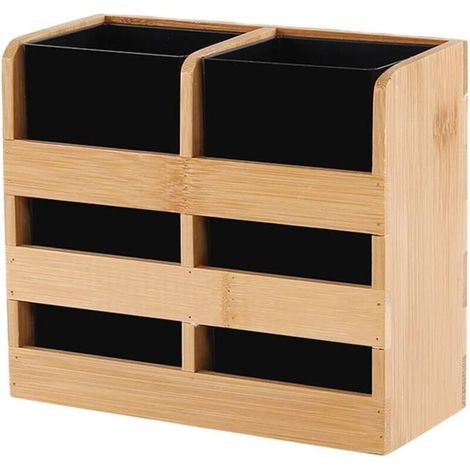 Porte-couverts en bois à 2 compartiments pour ustensiles de cuisine rustiques : couteaux, cuillères, spatules, baguettes. Étagère à (1/5)