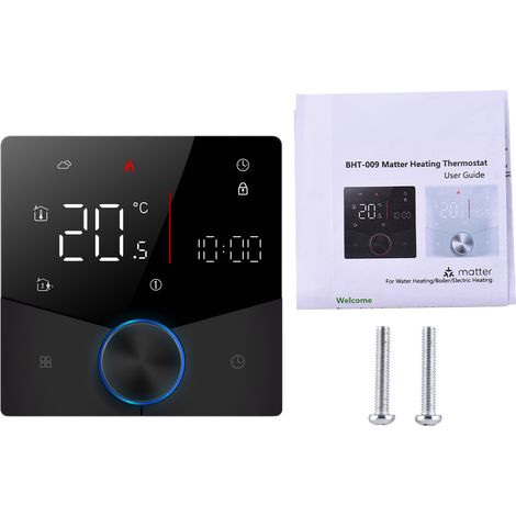 Thermostat sans fil pour systèmes d'eau chaude sanitaire, compatible avec application et assistant vocal, écran tactile numérique LED couleur, boutons réglables. (1/5)