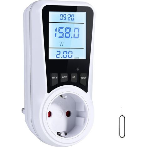 Plug-in electricity meter, digital plug-in electricity meter, consumption monitoring with 7 modes, plug-in power consumption meter for energy saving, backlit LCD display (1/5)
