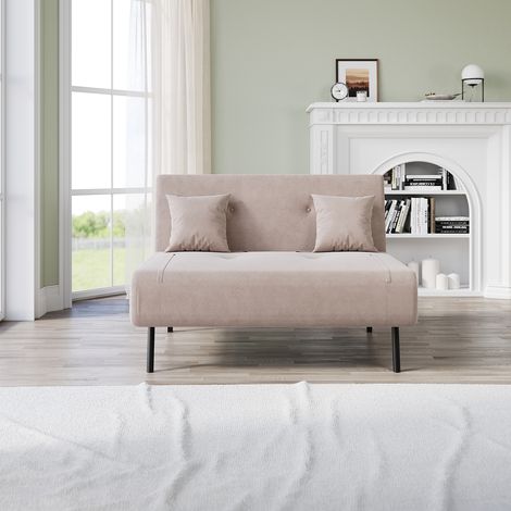 SONNI Schlafsofa mit 3-Fach-Faltdesign, Eisenbeinen, Passend für Verschiedene Dekorationsstile, 6-Stufige Rückenlehnenverstellung und 2 Kissen, Khaki (1/5)