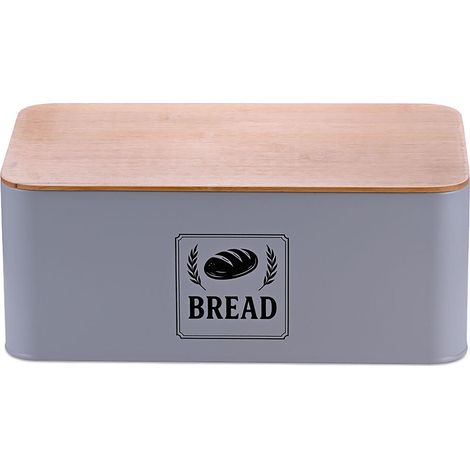 Relaxdays Cassetta Portapane con Coperchio in Bambù, Contenitore Pane e Biscotti, Salvafreschezza, 13,5x33x19 cm, Grigio