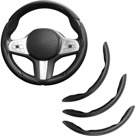 Set di coprivolante per interni auto, presa migliorata, fibra di carbonio antiscivolo, 3 pezzi, nero (1/5)
