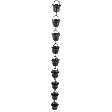 Chaîne de pluie décorative 3.3 pi collecteur eau pour gouttière extérieure descente alliage aluminium noir 1 pièce (1/5)