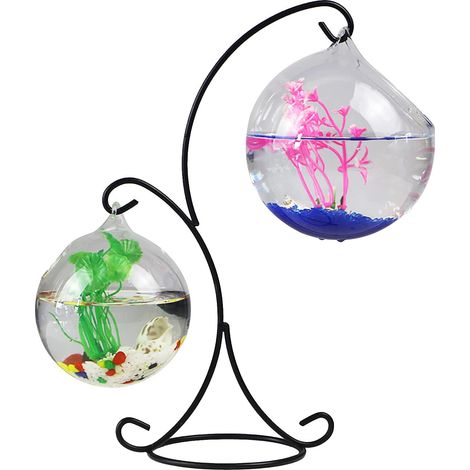 Petit aquarium suspendu en verre de table, mini aquarium avec support, bol d'aquarium suspendu avec support, terrarium de plantes transparent pour la maison, le bureau, la décoration de jardin