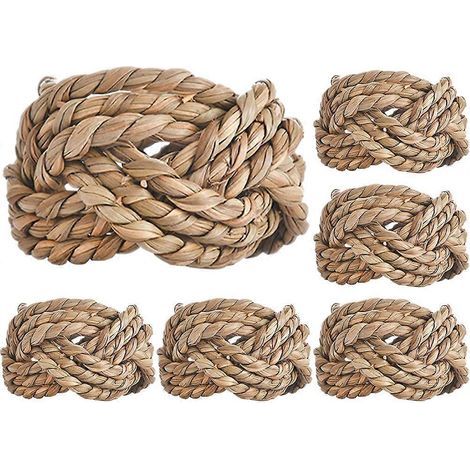 Lot de 6 ronds de serviette en paille tressée à la main, décoratifs pour table de fête ou de repas.-5.00X5.00X2.80CM (1/4)