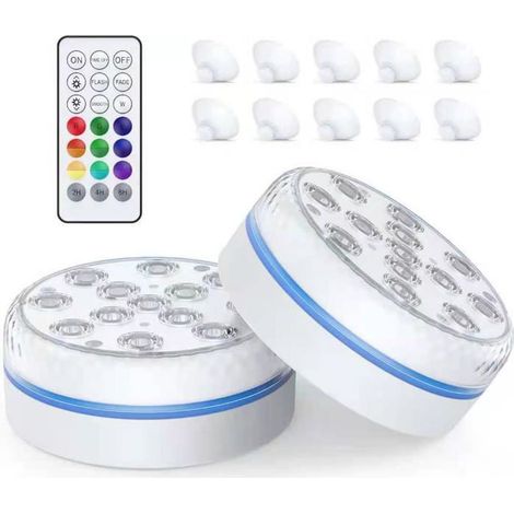 Jardin piscine,Lumière LED submersible,8,5 cm LED submersible avec RGB 16 multicolores, IP68 100% étanche et conception de joint d'étanchéité,2 PCS (1/3)