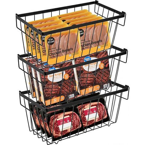 3 Panier Congelateur Coffre,Métal Empilable 37x18,5x15,5 Cm,Poignée Antidérapante,Rangement Alimentaire,Coffre (1/5)
