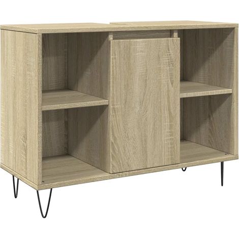 Armario de baño con puerta práctica 80 x 33 x 60 cm madera contrachapada roble sonoma 020049723 (1/5)