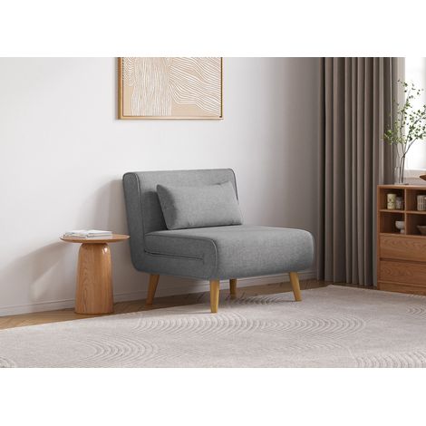Deco In Paris – Fauteuil convertible 1 place en tissu gris – Dimensions 76x80x74cm – Couchage 76x184cm – Structure bois et mousse 30kg/m3 (1/5)