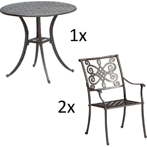 Inko 3-teilige Sitzgruppe Aluminium Guss bronze Tisch Ø 80 cm mit 2 Sesseln Tisch Ø80 cm mit 2x Sessel Nexus (1/5)