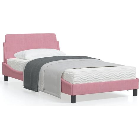 Cadre de lit avec tête de lit Rose 100x200 Velours (1/5)