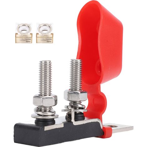Portafusibili a doppio terminale M8 DC58V, portafusibili a doppio perno MRBF per auto, barca, camper con due fusibili da 100A. (1/4)