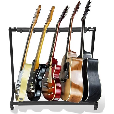 Rosvola Support de Présentoir de Guitare 5 voies, Rangement Guitare Range Rack Guitare Multiple avec Couvercle en Caoutchouc et Cadre de Fer Stable (1/5)