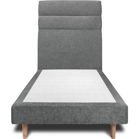 Lit 90x190cm avec tête de lit lignes tissu et sommier tapissier gris anthracite - Hauteur totale : 29cm (1/4)