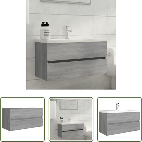 vidaXL Rangement salle de bain -  Armoire d'évier Sonoma gris 90x38,5x45 cm Bois d'ingénierie (1/5)