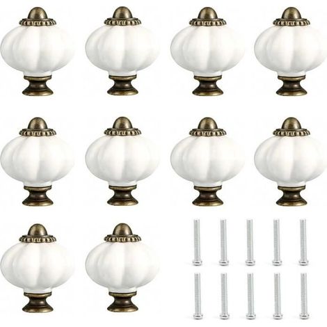 Bouton Meuble,10Pcs Poignee de Meuble, Vintage Armoire à Tiroirs Porte Boutons, Citrouille Blanche, Compact, pour Tiroirs, Armoires (1/4)