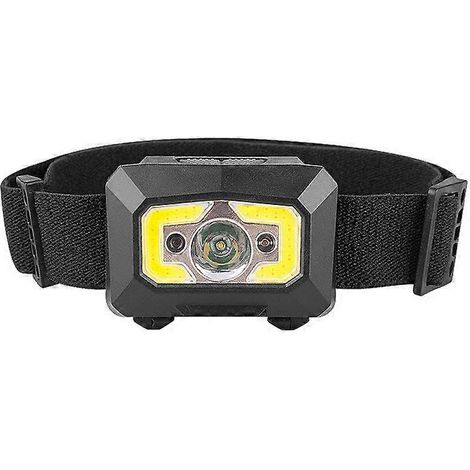 Lampe frontale LED rechargeable avec lumière blanche et rouge et détecteur de mouvement, idéale pour le camping, la course à pied, la randonnée et la pêche (modèle noir B01). (1/5)