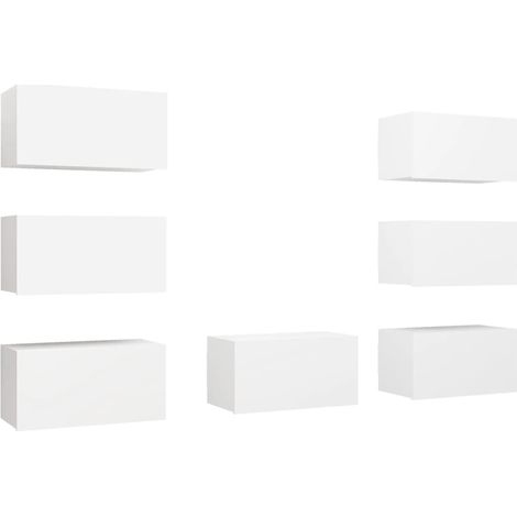 Conjunto de muebles multimedia para TV: Estante para TV Aparador Comedor Sala de estar Dormitorio 7 piezas 30,5 x 30 x 60 cm Madera de ingeniería blanca 020028809