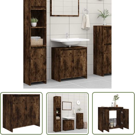 The Living Store Armoire de bain Chêne fumé 60x33x61 cm Bois d'ingénierie - Meuble De Salle De Bain - Armoire De Salle De Bain - Rangement Salle De Bain - Meuble Lavabo - Design Moderne (1/5)