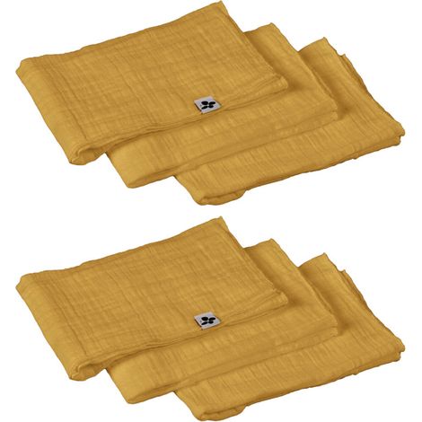 Lot de 6 serviettes 40 x 40 cm en double gaze de coton jaune - PEPA (1/5)