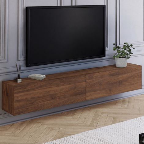 Mueble TV suspendido ELIO 180 cm con 2 puertas de madera efecto nogal (1/5)