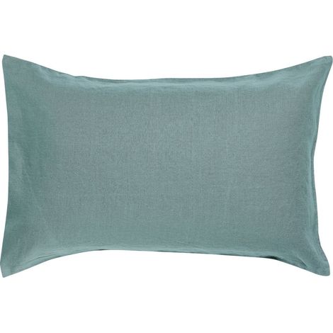 Taie d'Oreiller Rectangulaire en 100% Lin Lavé Vert-de-Gris 50 x 75 cm - PANGIVO (1/4)