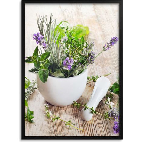 Affiche « Herbes aromatiques ». Décoration murale pour la cuisine ou la salle à manger. Encadrée, format 50 x 70 cm. (1/5)