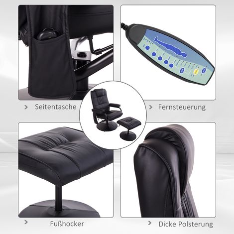 Fauteuil relax avec pouf, fauteuil TV massant pivotant 360°, fonction inclinable, massant avec poche latérale, fauteuil en cuir synthétique noir pour salon (1/3)