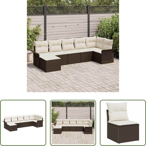 Terrassensofa -  Gartensofa-set mit Kissen 7 pcs Braun Poly-Rattan (1/5)