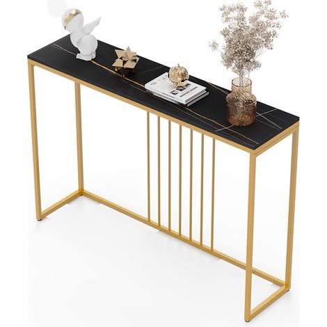 Unho – Table console en pierre frittée noir doré – Dimensions 120x30x78.5 cm – Design scandinave pour couloir et salon (1/5)