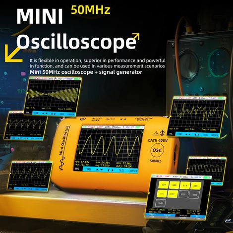 Mini oscilloscope BSIDE Générateur de signaux large bande 50 MHz, écran couleur 2,8 pouces, échantillonnage en temps réel 200 MSa/s, oscilloscope portable. (1/5)