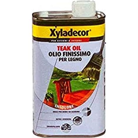 Xyladecor TEAK OIL Olio per Legno Protettivo Idrorepellente formula nutriente Anti Sfogliamento adatto per tutti i tipi di legno, Esterni ed Interni su mobili di casa e attrezzature giardino INCOLORE