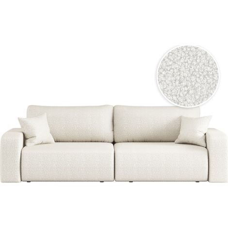 Canapé droit 3 places ALYA convertible en tissu bouclette - Blanc (1/5)