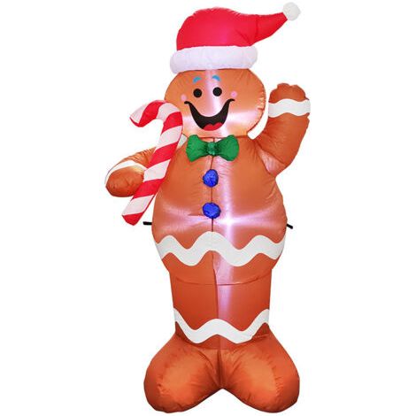 Décorations de Noël gonflables Père Noël gonflable de Noël, 1,5 m de haut Bonhomme de neige en pain d'épices Décoration Tenir une décoration de fête Bâton de bonbons pour jardin intérieur Famille Exté (1/4)