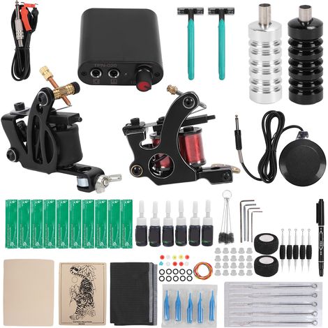 Kit de machine à tatouer Double Liner Shader, alimentation, bobines 8 et 10 tours, prise 90-265VEU (1/5)