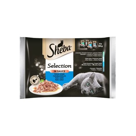 Selección Sheba en Salsa, Colección de Sabores de Pescado en Salsa, Alimento Húmedo para Gatos, 4 x 85 g