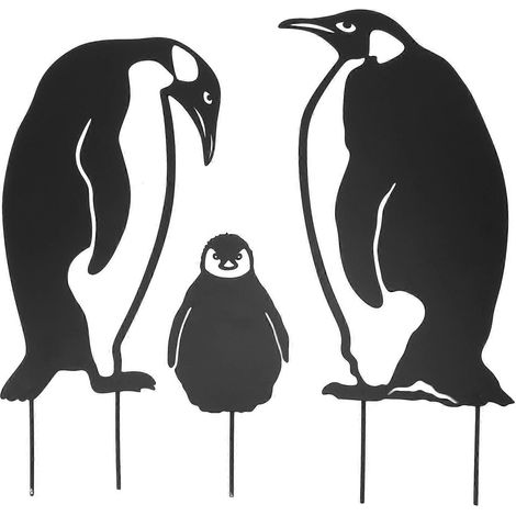 Familienfigur von Pinguinen zum Einpflanzen, realistische Nachbildung aus hohlem Eisen, Dekoration für Garten, Rasen oder Hof.