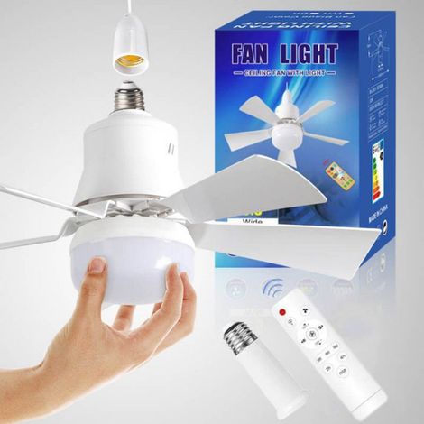 Ventilateur de plafond à cinq pales E27 à visser avec pales amovibles + tige d'extension 40W Blanc (1/4)