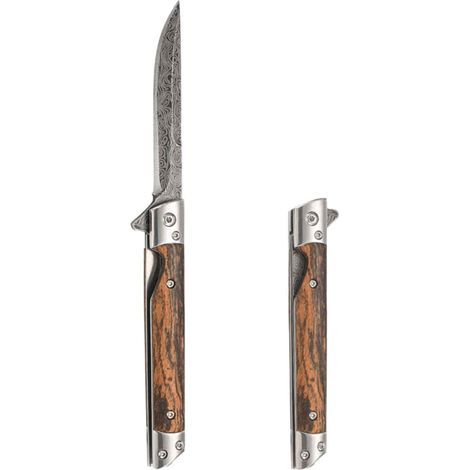 Couteau Pliant - Lame Acier Inoxydable - Manche Bois - Pour Chasse Camping Extérieur - 1 Pièce (1/5)