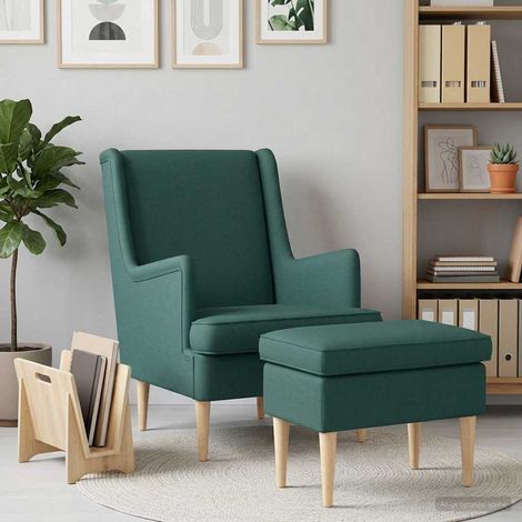 vidaXL Fauteuil avec pouf 2 pc Vert foncé Tissu (1/5)