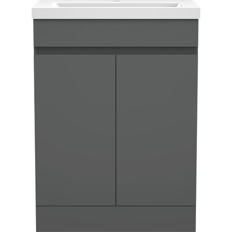 Acezanble 600mm Bathroom Vanity Units and Sink Floor Standing Grey Cabinet Basins, 2 Doors (1/5)