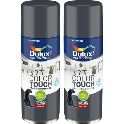 Lot de 2 - Peinture aérosol Color Touch Multi-Supports - Brillant Anthracite 400 ml - Dulux Valentine