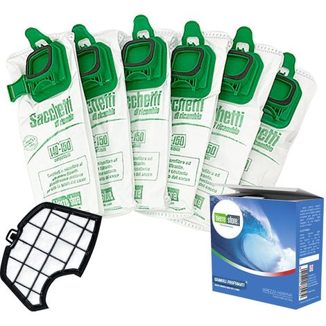 Sacchetti folletto vk 140 vk 150 6 pz + granuli profumati brezza marina+ filtri compatibili (1/2)