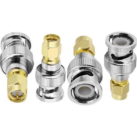 Lot de 4 adaptateurs SMA vers BNC - Connecteur coaxial RF BNC vers SMA - Adaptateur coaxial WiFi - Convertisseur d'antenne pour SDR CCTV caméra scanner FPV drone - 4 pièces (mâle à mâle) (1/5)