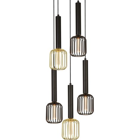 Suspension DULWICH 5L Plafonnier Rond métal noir E27 max 5x60w (1/4)