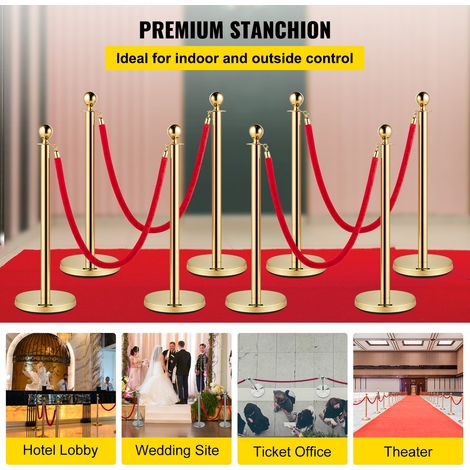 Poteau de Guidage, 8 PCS Poteaux d'Or de Séparation avec 1,5 m 4 Cordes Velours Rouges, 90 cm Barrière Balisage Stable en Acier Ino… (1/5)